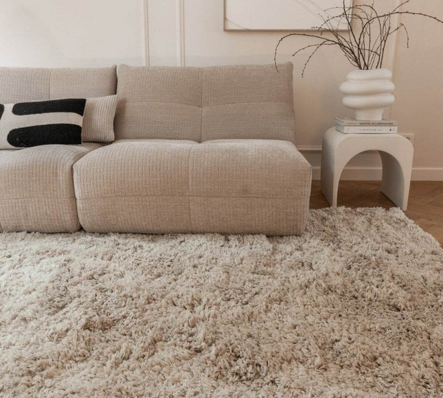Hoogpolig Vloerkleed Pilo Beige Polyester Interieur05 - Vloerkledenloods