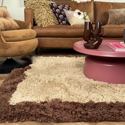 Hoogpolig vloerkleed Pilo beige/bruin polyester Interieur05 - Vloerkledenloods