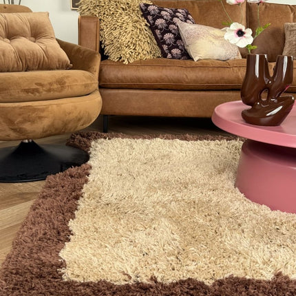 Hoogpolig vloerkleed Pilo beige/bruin polyester Interieur05 - Vloerkledenloods