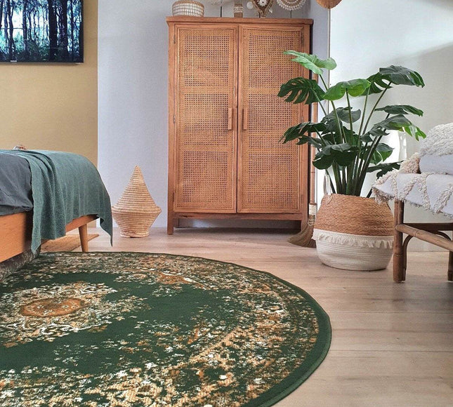 Rond Vintage Vloerkleed Keshan Groen - Vloerkledenloods