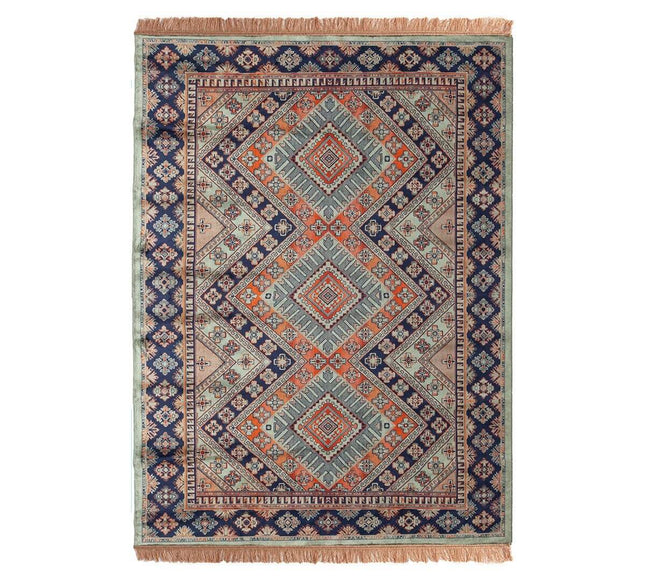 Vintage vloerkleed Khepera groen met franjes - Vloerkledenloods