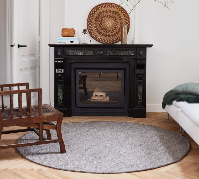 Rond vloerkleed wollen Antraciet - Cobble Stone