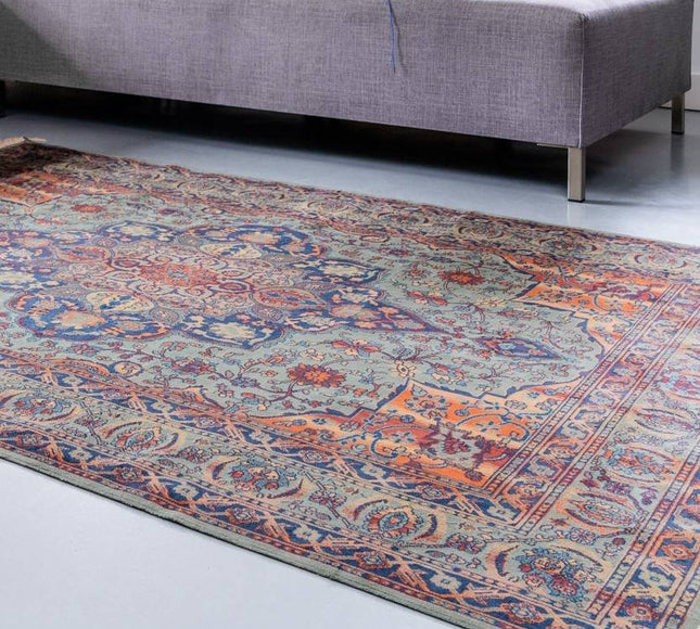 Vintage vloerkleed Manami groen met franjes