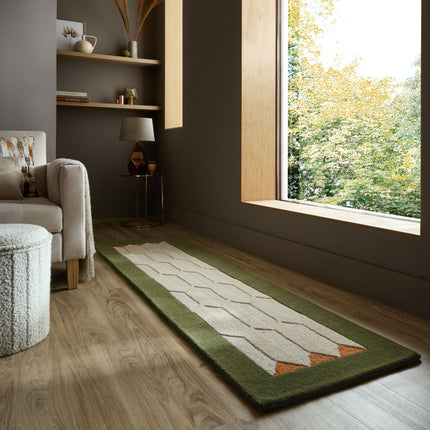 Flair Rugs wollen loper Apex Border Groen