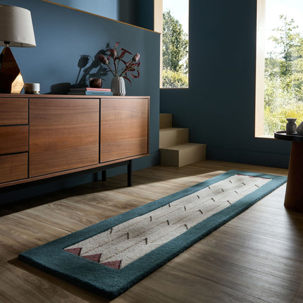 Flair Rugs wollen loper Apex Border Teal