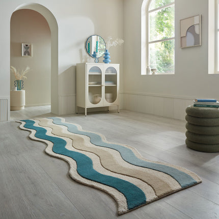 Flair Rugs wollen loper Cascade Blauw