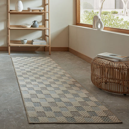 Flair Rugs katoenen loper Muted Checkerboard Blauw