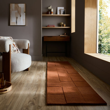 Flair Rugs wollen loper Checkerboard Terracotta