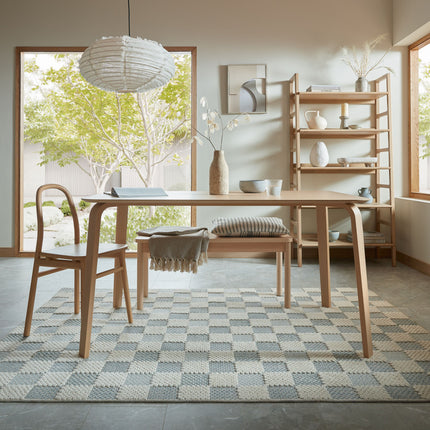 Flair Rugs katoenen vloerkleed Muted Checkerboard Blauw