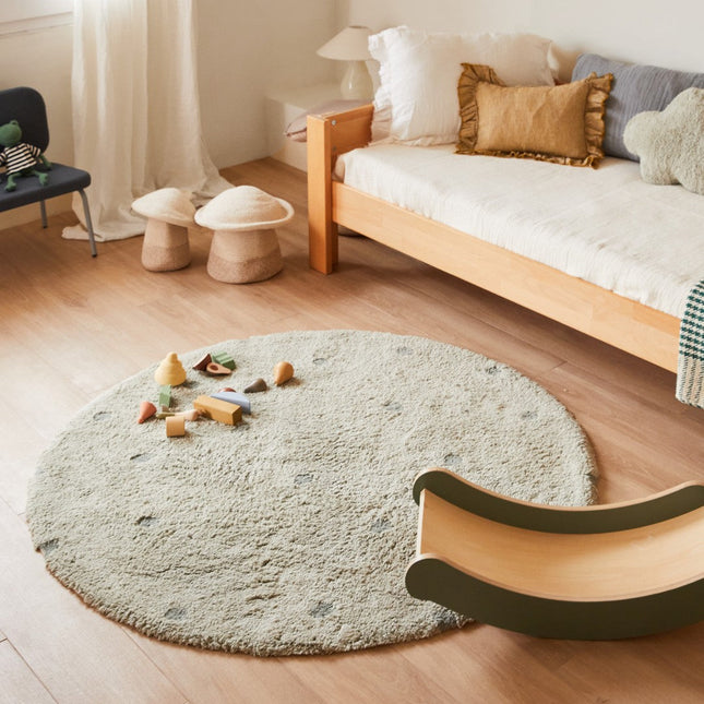 Lorena Canals wasbaar vloerkleed Round Dot Blauw Salie