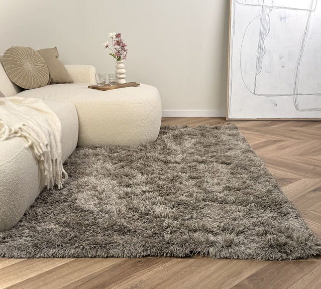Hoogpolig vloerkleed Nika antraciet polyester - Interieur05