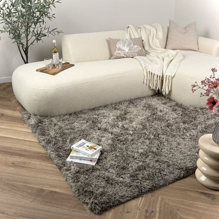 Hoogpolig vloerkleed Nika antraciet polyester - Interieur05