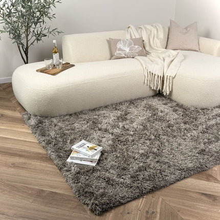 Hoogpolig vloerkleed Nika antraciet polyester - Interieur05