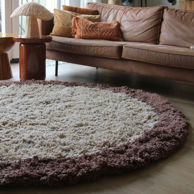 Rond hoogpolig vloerkleed Pilo beige/bruin polyester Interieur05