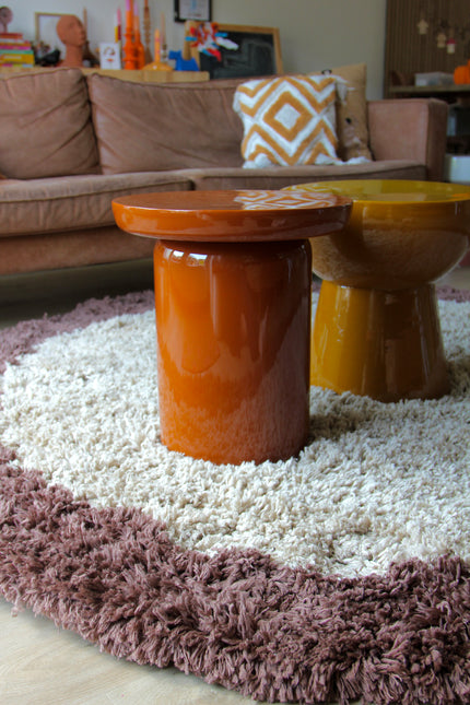 Rond hoogpolig vloerkleed Pilo beige/bruin polyester Interieur05
