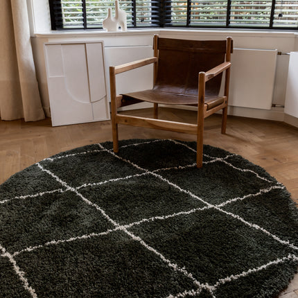 Hoogpolig Vloerkleed Berber Kris Kros Groen/wit
