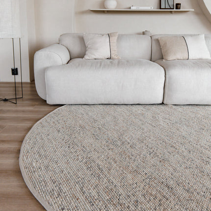 Rond Wollen Vloerkleed Beige/Wit Gemeleerd Vik