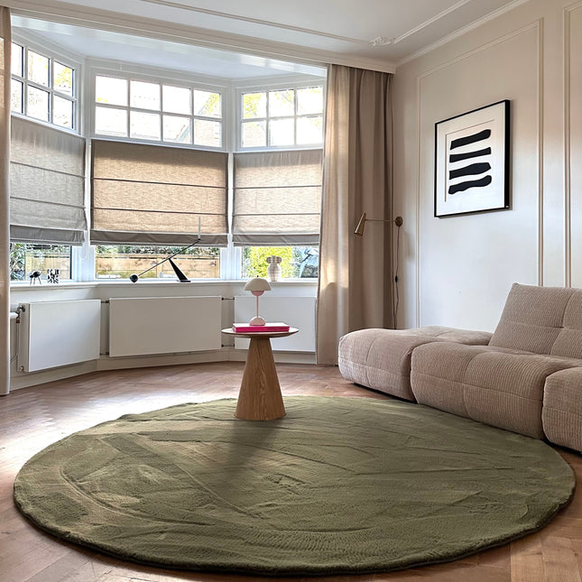 Rond zacht hoogpolig Vloerkleed Lux groen