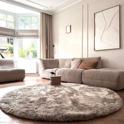 Rond hoogpolig vloerkleed Odelia stone - Interieur05