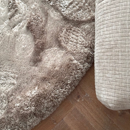 Rond hoogpolig vloerkleed Odelia stone - Interieur05