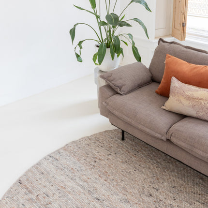 Rond wollen vloerkleed Sienna Ash Brown Eva Interior