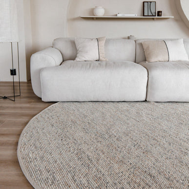 Rond Wollen Vloerkleed Beige/Wit Gemeleerd Vik