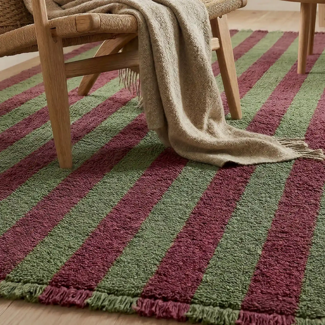 Lorena Canals Cabana Lines wollen loper Stripes Kaki/Marsala