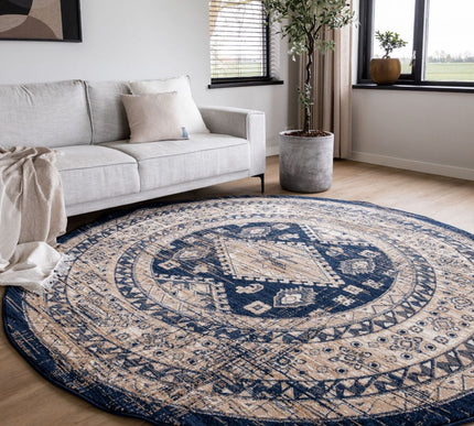 Rond Vintage Vloerkleed Aila Blauw