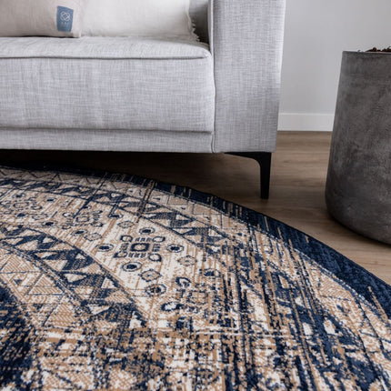 Rond Vintage Vloerkleed Aila Blauw