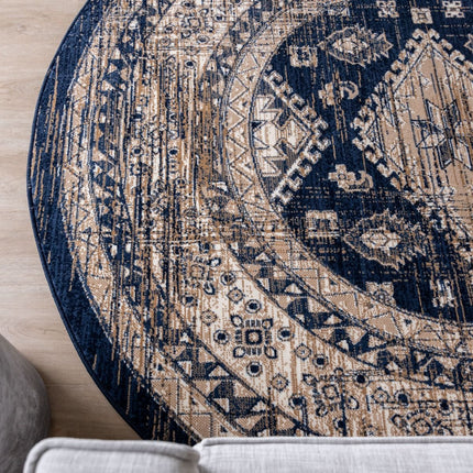 Rond Vintage Vloerkleed Aila Blauw