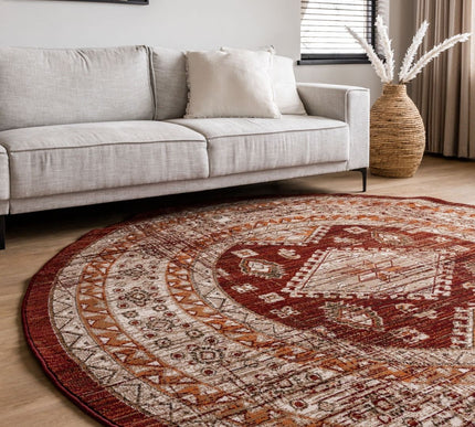 Rond Vintage Vloerkleed Aila Rood/Oranje