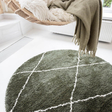 Berber Rond vloerkleed hoogpolig Groen/Cream - scandinavisch - nea - Vloerkledenloods