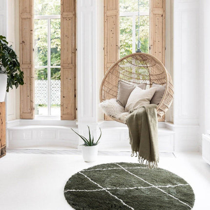 Berber Rond vloerkleed hoogpolig Groen/Cream - scandinavisch - nea - Vloerkledenloods