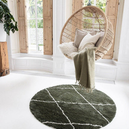 Berber Rond vloerkleed hoogpolig Groen/Cream - scandinavisch - nea - Vloerkledenloods