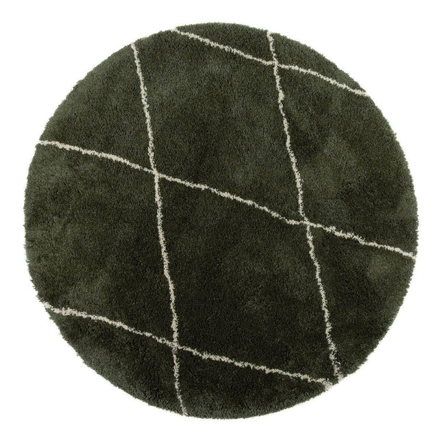 Berber Rond vloerkleed hoogpolig Groen/Cream - scandinavisch - nea - Vloerkledenloods