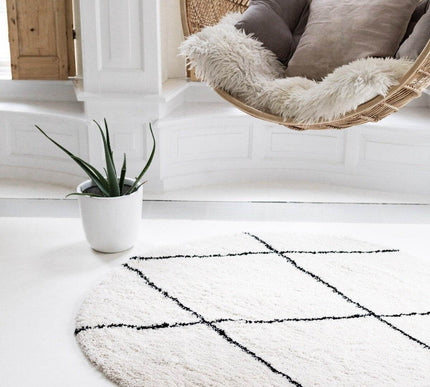 Berber Rond vloerkleed hoogpolig Wit/Zwart - scandinavisch - nea - Vloerkledenloods