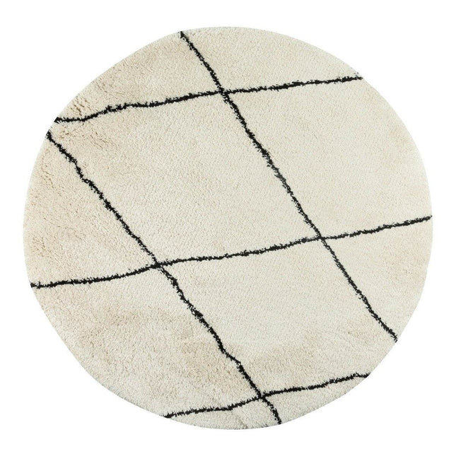Berber Rond vloerkleed hoogpolig Wit/Zwart - scandinavisch - nea - Vloerkledenloods