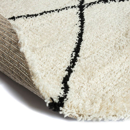 Berber Rond vloerkleed hoogpolig Wit/Zwart - scandinavisch - nea - Vloerkledenloods