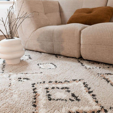 Berber Vloerkleed Hoogpolig Grijs/Beige - Ikat - Vloerkledenloods