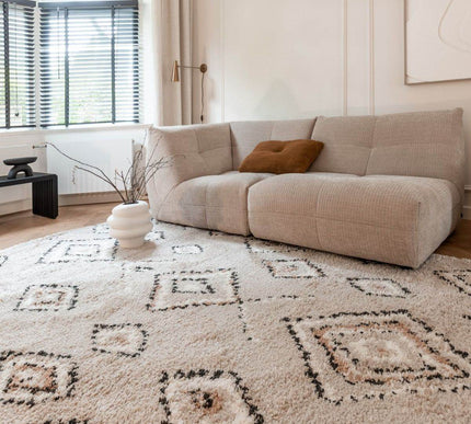 Berber Vloerkleed Hoogpolig Grijs/Beige - Ikat - Vloerkledenloods