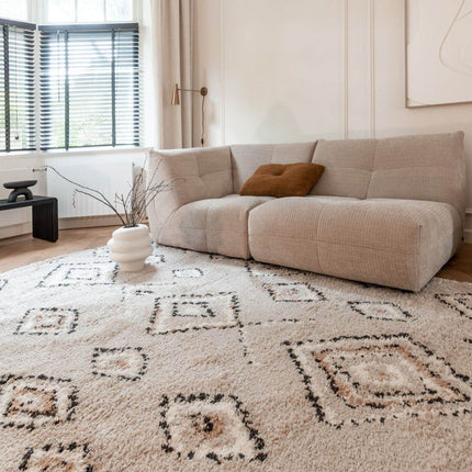 Berber Vloerkleed Hoogpolig Grijs/Beige - Ikat - Vloerkledenloods