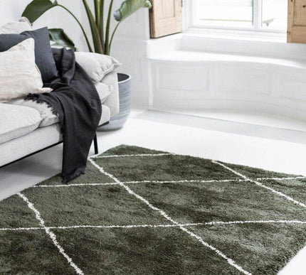 Berber vloerkleed hoogpolig Groen/Cream - scandinavisch - nea - Vloerkledenloods