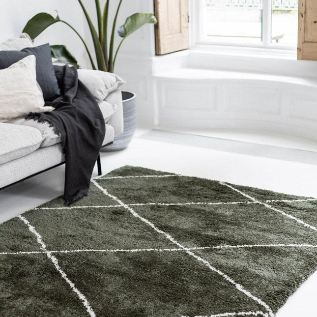 Berber vloerkleed hoogpolig Groen/Cream - scandinavisch - nea - Vloerkledenloods