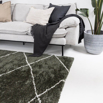 Berber vloerkleed hoogpolig Groen/Cream - scandinavisch - nea - Vloerkledenloods