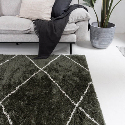 Berber vloerkleed hoogpolig Groen/Cream - scandinavisch - nea - Vloerkledenloods
