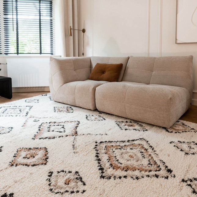 Berber Vloerkleed Hoogpolig Wit - Ikat - Vloerkledenloods
