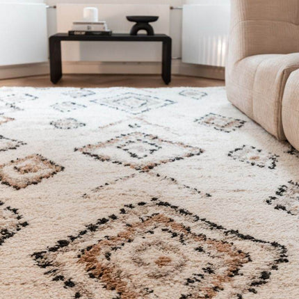 Berber Vloerkleed Hoogpolig Wit - Ikat - Vloerkledenloods