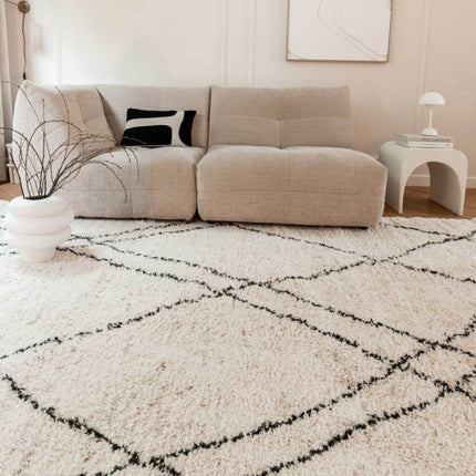 Berber Vloerkleed Hoogpolig Wit/Beige/Zwart - Allure - Vloerkledenloods