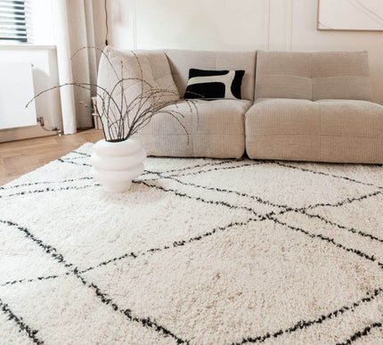 Berber Vloerkleed Hoogpolig Wit/Beige/Zwart - Allure - Vloerkledenloods