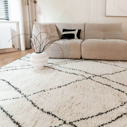 Berber Vloerkleed Hoogpolig Wit/Beige/Zwart - Allure - Vloerkledenloods